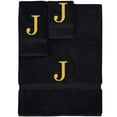 thumbnail image 1 of Monogrammed Towel Set, Personalized Gift, Set of 3- Gold Block Letter Embroidered Towel - Extra Absorbent 100% Turkish Cotton - Soft Terry Finish - Initial J Black, 1 of 1