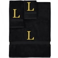 thumbnail image 1 of Monogrammed Towel Set, Personalized Gift, Set of 3- Gold Block Letter Embroidered Towel - Extra Absorbent 100% Turkish Cotton - Soft Terry Finish - Initial L Black, 1 of 1