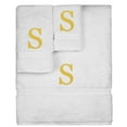 thumbnail image 1 of Monogrammed Towel Set, Personalized Gift, Set of 3- Gold Block Letter Embroidered Towel - Extra Absorbent 100% Turkish Cotton - Soft Terry Finish - Initial S White, 1 of 1