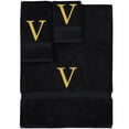 thumbnail image 1 of Monogrammed Towel Set, Personalized Gift, Set of 3- Gold Block Letter Embroidered Towel - Extra Absorbent 100% Turkish Cotton - Soft Terry Finish - Initial V Black, 1 of 1
