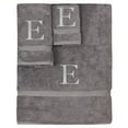 thumbnail image 1 of Monogrammed Towel Set, Personalized Gift, Set of 3- Silver Block Letter Embroidered Towel - Extra Absorbent 100% Turkish Cotton - Soft Terry Finish - Initial E Gray, 1 of 1