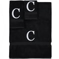 thumbnail image 1 of Monogrammed Towel Set, Personalized Gift, Set of 3- White Block Letter Embroidered Towel - Extra Absorbent 100% Turkish Cotton - Soft Terry Finish - Initial C Black, 1 of 1