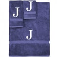 thumbnail image 1 of Monogrammed Towel Set, Personalized Gift, Set of 3- White Block Letter Embroidered Towel - Extra Absorbent 100% Turkish Cotton - Soft Terry Finish - Initial J Navy, 1 of 1
