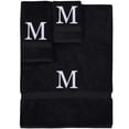 thumbnail image 1 of Monogrammed Towel Set, Personalized Gift, Set of 3- White Block Letter Embroidered Towel - Extra Absorbent 100% Turkish Cotton - Soft Terry Finish - Initial M Black, 1 of 4