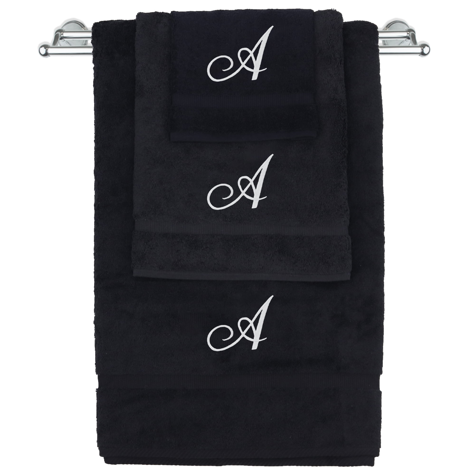 Monogrammed Towel Set Personalized Gift Set of 3 White Script