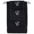 thumbnail image 1 of Monogrammed Towel Set, Personalized Gift, Set of 3- White Script Letter Embroidered Towel - Extra Absorbent 100% Turkish Cotton - Soft Terry Finish - Initial C Black, 1 of 1