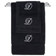 thumbnail image 1 of Monogrammed Towel Set, Personalized Gift, Set of 3- White Script Letter Embroidered Towel - Extra Absorbent 100% Turkish Cotton - Soft Terry Finish - Initial D Black, 1 of 1