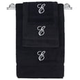 thumbnail image 1 of Monogrammed Towel Set, Personalized Gift, Set of 3- White Script Letter Embroidered Towel - Extra Absorbent 100% Turkish Cotton - Soft Terry Finish - Initial E Black, 1 of 1