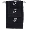 thumbnail image 1 of Monogrammed Towel Set, Personalized Gift, Set of 3- White Script Letter Embroidered Towel - Extra Absorbent 100% Turkish Cotton - Soft Terry Finish - Initial F Black, 1 of 1