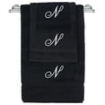 thumbnail image 1 of Monogrammed Towel Set, Personalized Gift, Set of 3- White Script Letter Embroidered Towel - Extra Absorbent 100% Turkish Cotton - Soft Terry Finish - Initial N Black, 1 of 1