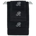 thumbnail image 1 of Monogrammed Towel Set, Personalized Gift, Set of 3- White Script Letter Embroidered Towel - Extra Absorbent 100% Turkish Cotton - Soft Terry Finish - Initial R Black, 1 of 1