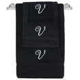 thumbnail image 1 of Monogrammed Towel Set, Personalized Gift, Set of 3- White Script Letter Embroidered Towel - Extra Absorbent 100% Turkish Cotton - Soft Terry Finish - Initial V Black, 1 of 1