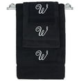 thumbnail image 1 of Monogrammed Towel Set, Personalized Gift, Set of 3- White Script Letter Embroidered Towel - Extra Absorbent 100% Turkish Cotton - Soft Terry Finish - Initial W Black, 1 of 1