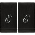 thumbnail image 1 of Monogrammed Towels Fingertip, Personalized Gift, 11 x 18 Inches - Set of 2 White Embroidered Towel - Extra Absorbent 100% Cotton - Soft Velour Finish - For Bathroom/ Kitchen/ Spa - Initial E (Black), 1 of 1