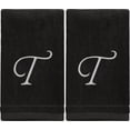 thumbnail image 1 of Monogrammed Towels Fingertip, Personalized Gift, 11 x 18 Inches - Set of 2 White Embroidered Towel - Extra Absorbent 100% Cotton - Soft Velour Finish - For Bathroom/ Kitchen/ Spa - Initial T (Black), 1 of 1