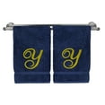 thumbnail image 1 of Monogrammed Washcloth Towel, Personalized Gift, 13x13 Inches - Set of 2 - Gold Script Embroidered Towel - Extra Absorbent 100% Turkish Cotton - Soft Terry Finish - Initial Y Navy Towels, 1 of 3