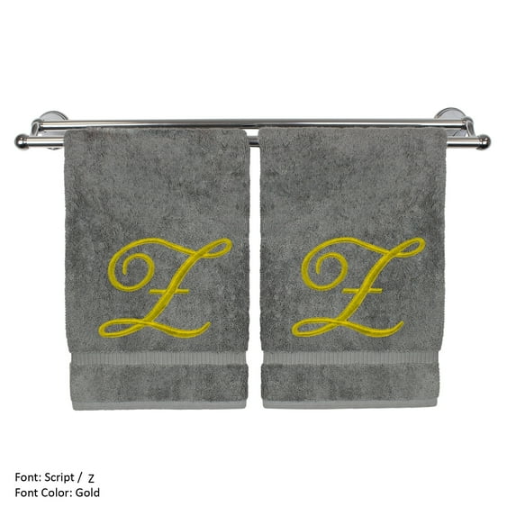 Monogrammed Washcloth Towel, Personalized Gift, 13x13 Inches - Set of 2 - Gold Script Embroidered Towel - Extra Absorbent 100% Turkish Cotton - Soft Terry Finish - Initial Z Gray Towels