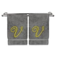 thumbnail image 1 of Monogrammed Washcloth Towel, Personalized Gift, 13x13 Inches - Set of 2 - Gold Script Embroidered Towel - Extra Absorbent 100% Turkish Cotton - Soft Terry Finish - Initial V Gray Towels, 1 of 3