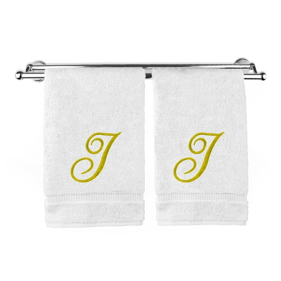 Monogrammed Washcloth Towel, Personalized Gift, 13x13 Inches - Set of 2 - Gold Script Embroidered Towel - Extra Absorbent 100% Turkish Cotton - Soft Terry Finish - Initial I White