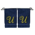 thumbnail image 1 of Monogrammed Washcloth Towel, Personalized Gift, 13x13 Inches - Set of 2 - Gold Script Embroidered Towel - Extra Absorbent 100% Turkish Cotton - Soft Terry Finish - Initial U Navy Towels, 1 of 3