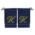 thumbnail image 1 of Monogrammed Washcloth Towel, Personalized Gift, 13x13 Inches - Set of 2 - Gold Script Embroidered Towel - Extra Absorbent 100% Turkish Cotton - Soft Terry Finish - Initial H Navy Towels, 1 of 3