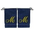 thumbnail image 1 of Monogrammed Washcloth Towel, Personalized Gift, 13x13 Inches - Set of 2 - Gold Script Embroidered Towel - Extra Absorbent 100% Turkish Cotton - Soft Terry Finish - Initial M Navy Towels, 1 of 3