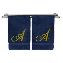 Monogrammed Washcloth Towel, Personalized Gift, 13x13 Inches - Set of 2 - Gold Script Embroidered Towel - Extra Absorbent 100% Turkish Cotton - Soft Terry Finish - Initial A Navy Towels
