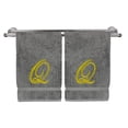 thumbnail image 1 of Monogrammed Washcloth Towel, Personalized Gift, 13x13 Inches - Set of 2 - Gold Script Embroidered Towel - Extra Absorbent 100% Turkish Cotton - Soft Terry Finish - Initial Q Gray Towels, 1 of 3
