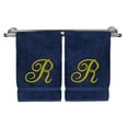 thumbnail image 1 of Monogrammed Washcloth Towel, Personalized Gift, 13x13 Inches - Set of 2 - Gold Script Embroidered Towel - Extra Absorbent 100% Turkish Cotton - Soft Terry Finish - Initial R Navy Towels, 1 of 3