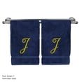 thumbnail image 1 of Monogrammed Washcloth Towel, Personalized Gift, 13x13 Inches - Set of 2 - Gold Script Embroidered Towel - Extra Absorbent 100% Turkish Cotton - Soft Terry Finish - Initial J Navy Towels, 1 of 2