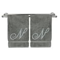 thumbnail image 1 of Monogrammed Washcloth Towel, Personalized Gift, 13x13 Inches - Set of 2 - Silver Script Embroidered Towel - Extra Absorbent 100% Turkish Cotton - Soft Terry Finish - Initial N Gray, 1 of 3