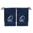 thumbnail image 1 of Monogrammed Washcloth Towel, Personalized Gift, 13x13 Inches - Set of 2 - Silver Script Embroidered Towel - Extra Absorbent 100% Turkish Cotton - Soft Terry Finish - Initial Q Navy, 1 of 3