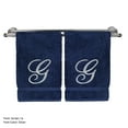 thumbnail image 1 of Monogrammed Washcloth Towel, Personalized Gift, 13x13 Inches - Set of 2 - Silver Script Embroidered Towel - Extra Absorbent 100% Turkish Cotton - Soft Terry Finish - Initial G Navy, 1 of 3