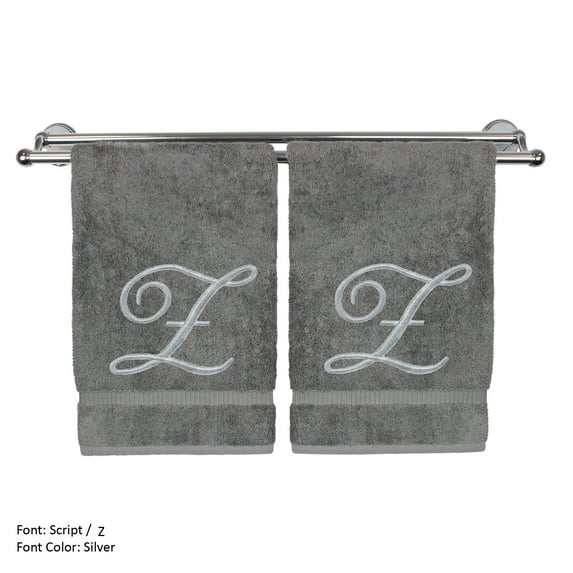 Monogrammed Washcloth Towel, Personalized Gift, 13x13 Inches - Set of 2 - Silver Script Embroidered Towel - Extra Absorbent 100% Turkish Cotton - Soft Terry Finish - Initial Z Gray