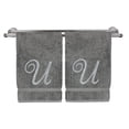 thumbnail image 1 of Monogrammed Washcloth Towel, Personalized Gift, 13x13 Inches - Set of 2 - Silver Script Embroidered Towel - Extra Absorbent 100% Turkish Cotton - Soft Terry Finish - Initial U Gray, 1 of 3