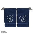 thumbnail image 1 of Monogrammed Washcloth Towel, Personalized Gift, 13x13 Inches - Set of 2 - Silver Script Embroidered Towel - Extra Absorbent 100% Turkish Cotton - Soft Terry Finish - Initial J Navy, 1 of 3