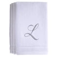 thumbnail image 1 of Monogrammed Towels Fingertip, Personalized Gift, 11 x 18 Inches - Set of 4- Silver Embroidered Towel - Extra Absorbent 100% Cotton- Soft Velour Finish - For Bathroom/ Kitchen/ Spa- Initial L (White), 1 of 2