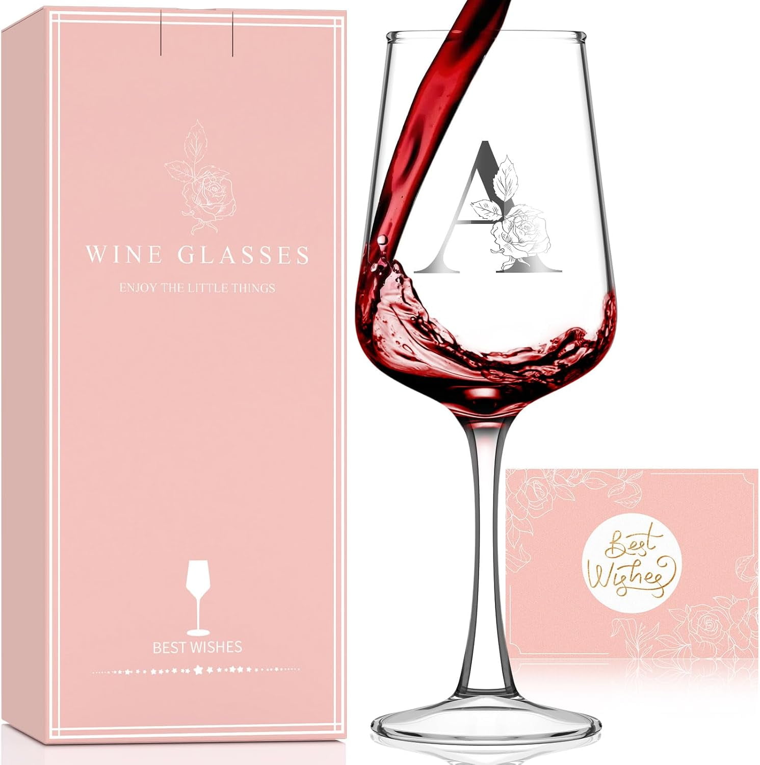 Personalized Monogram Wine Glass - Custom A-Z Letter Etched Glass For Women Gifts