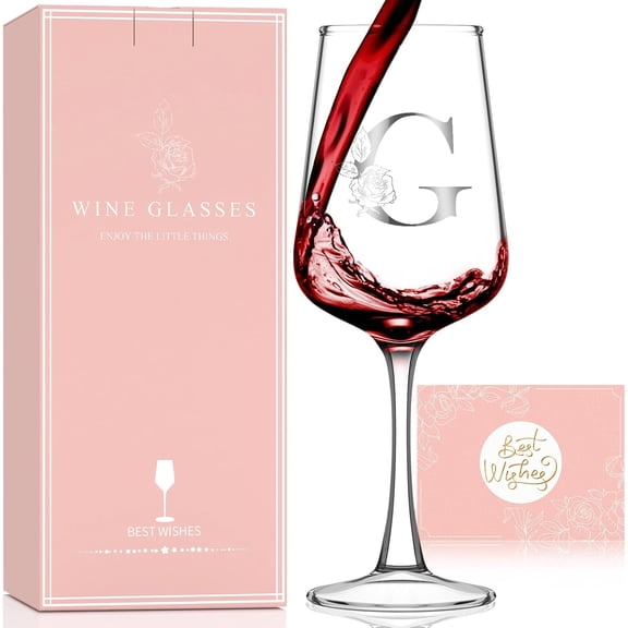 Monogrammed Wine Glass Gifts for Women - Personalized A-Z Wine Glasses with Gift Box & Greeting Card | Custom Mothers day, Anniversary, Birthday Gifts for Her, Mom, Wife, Best Friend, Sister,Woma