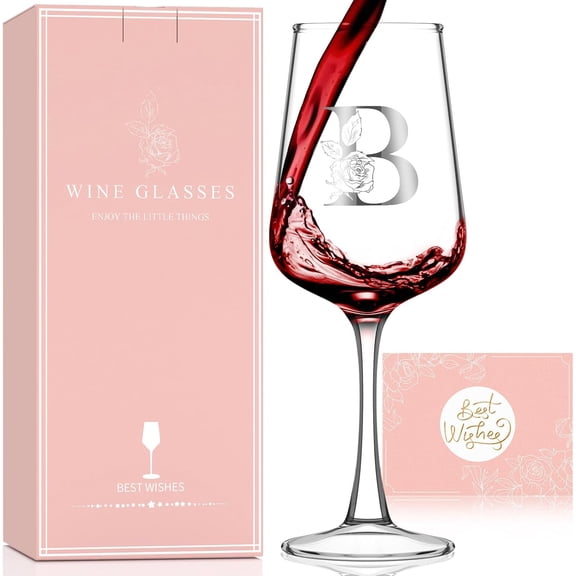 Monogrammed Wine Glass Gifts for Women - Personalized A-Z Wine Glasses with Gift Box & Greeting Card | Custom Mothers day, Anniversary, Birthday Gifts for Her, Mom, Wife, Best Friend, Sister,Woma