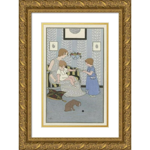 Monogrammist MFN 12x18 Gold Ornate Wood Frame and Double Matted Museum Art Print Titled - Little Fill Dress (1914)