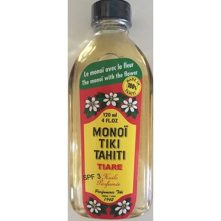 Monoi Tiki Tahiti Tiare with SPF 3 Sunscreen Body Suntan Massage Coconut Oil 4 Fl. oz