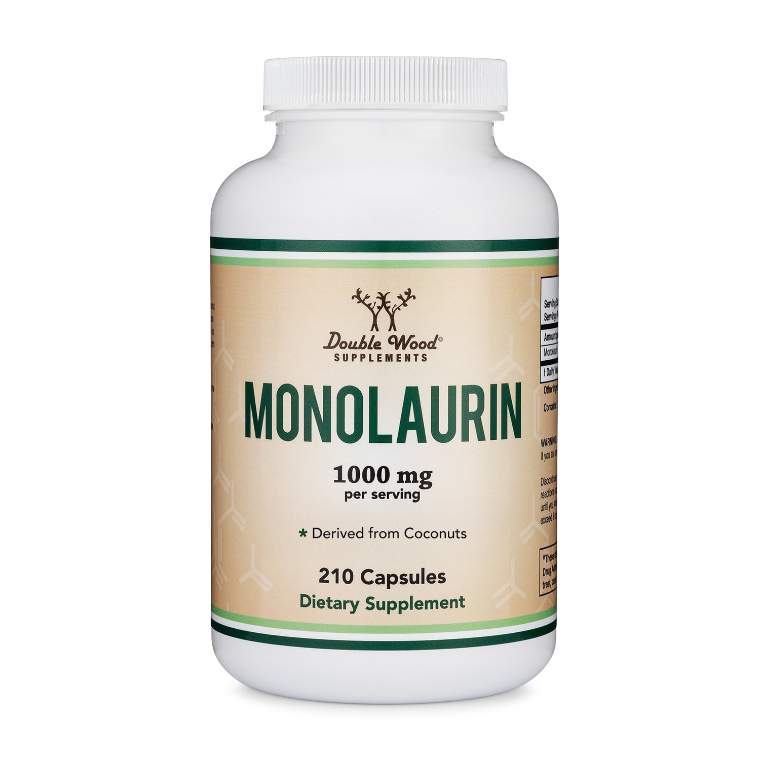Monolaurin 1,000mg per Serving, 210 Capsules (Vegan Safe, Non-GMO, Gluten Free, Made in The USA) Immune Health Support by Double Wood Supplements