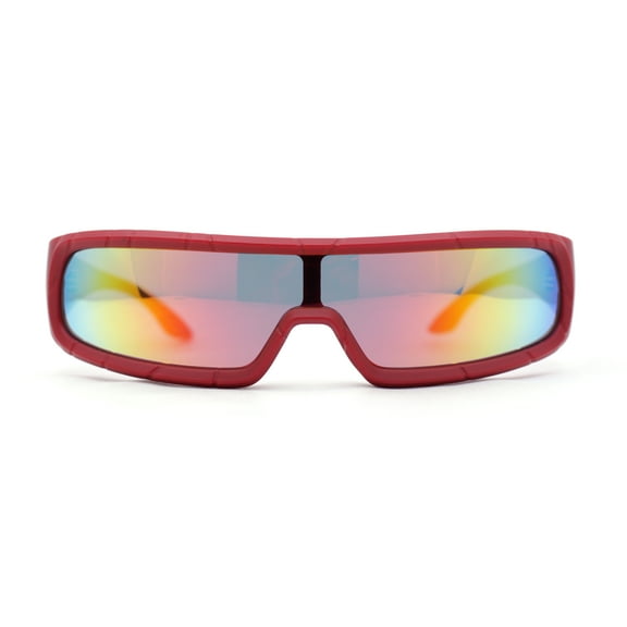 Monolens Narrow Shield Cyclops Wrap Robotic Plastic Sunglasses Red - Rusta Mirror