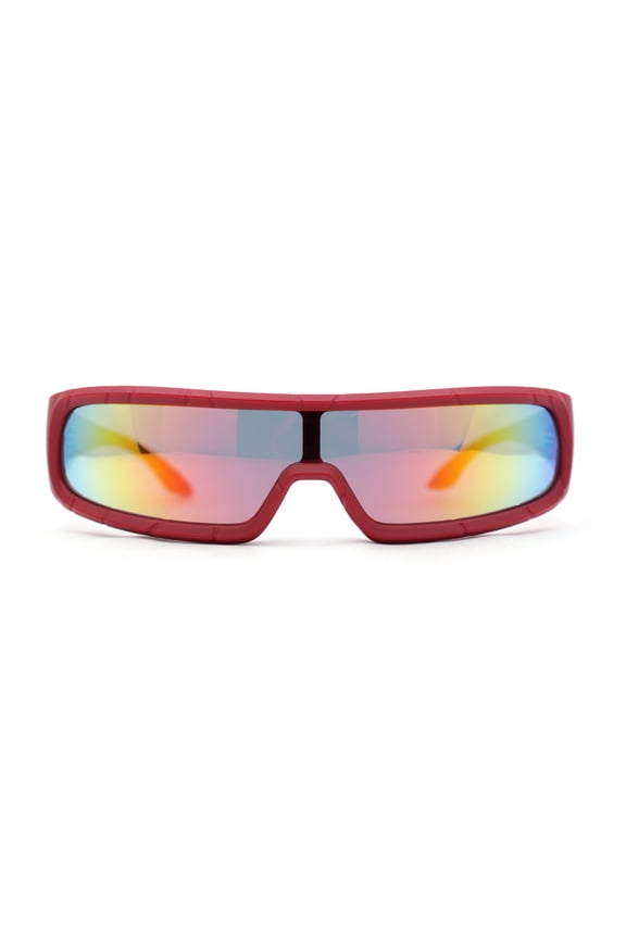 Monolens Narrow Shield Cyclops Wrap Robotic Plastic Sunglasses Red - Rusta Mirror