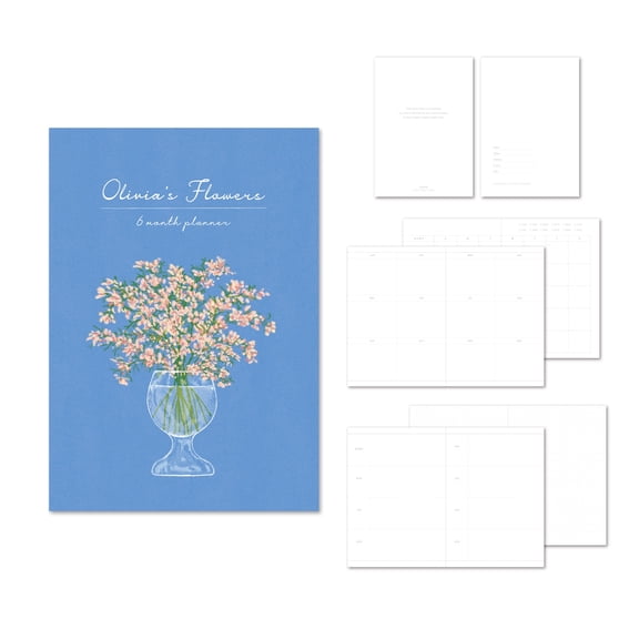 Monolike BASIC Olivia's Flowers 6-Month Undated Planner, Blue - Undated Academic Weekly & Monthly Planner