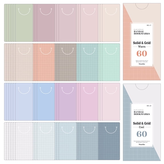 Monolike Bandal Bookmarks Solid & Grid Warm + Cool, 120 Pieces, Multicolor, Size: 1.58 × 3.35 inches