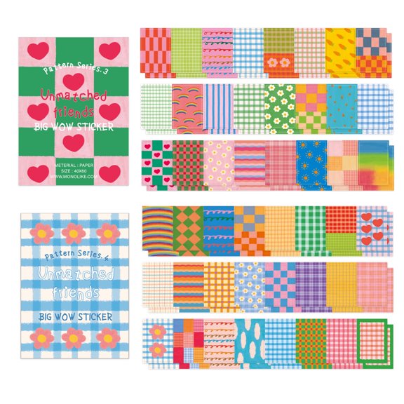 Monolike Big Wow Sticker Unmatched Friends Pattern Series.3 + Series.4 Set - Big Size Cute Stickers, Square Stickers
