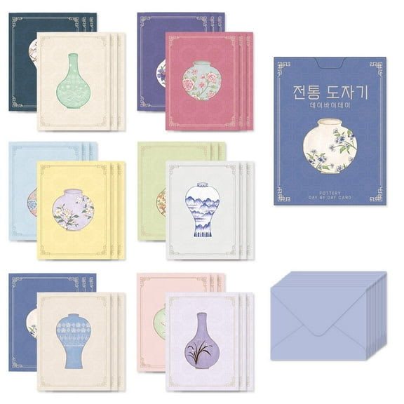 Monolike Day by Day Card, 104 Pottery - Mix 48 Mini Single cards, 24 envelopes Package