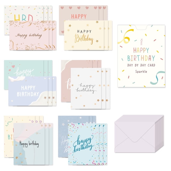 Monolike Day by Day Card, 107 Happy Birthday Sparkle - Mix 48 Mini Single cards, 24 envelopes Package